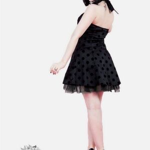 Heart and Roses black velvet polka dot goth dress - size Small